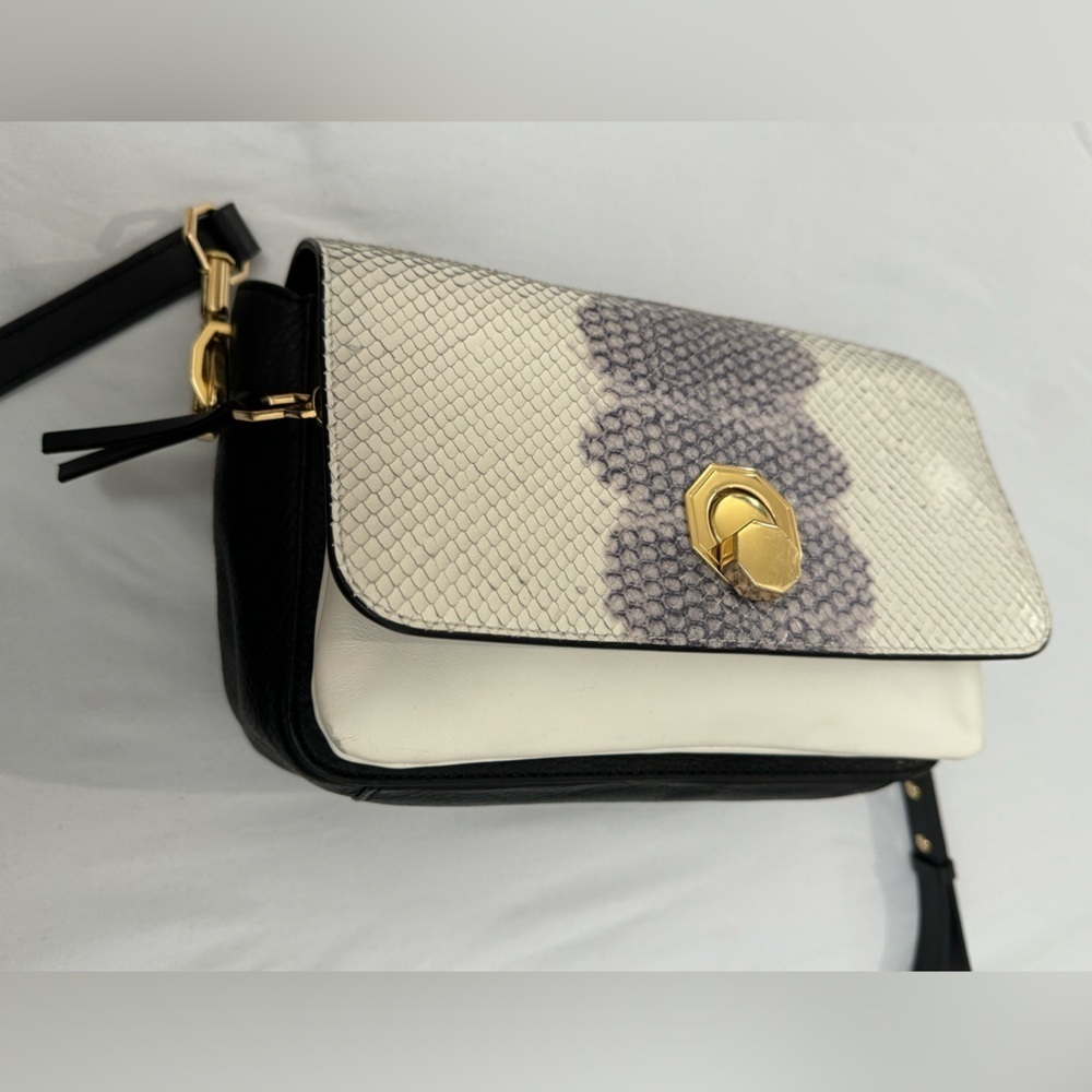 Louise et Cie Alis Genuine Leather SnakePrint White Black Purple Crossbody Purse - Picture 10 of 16